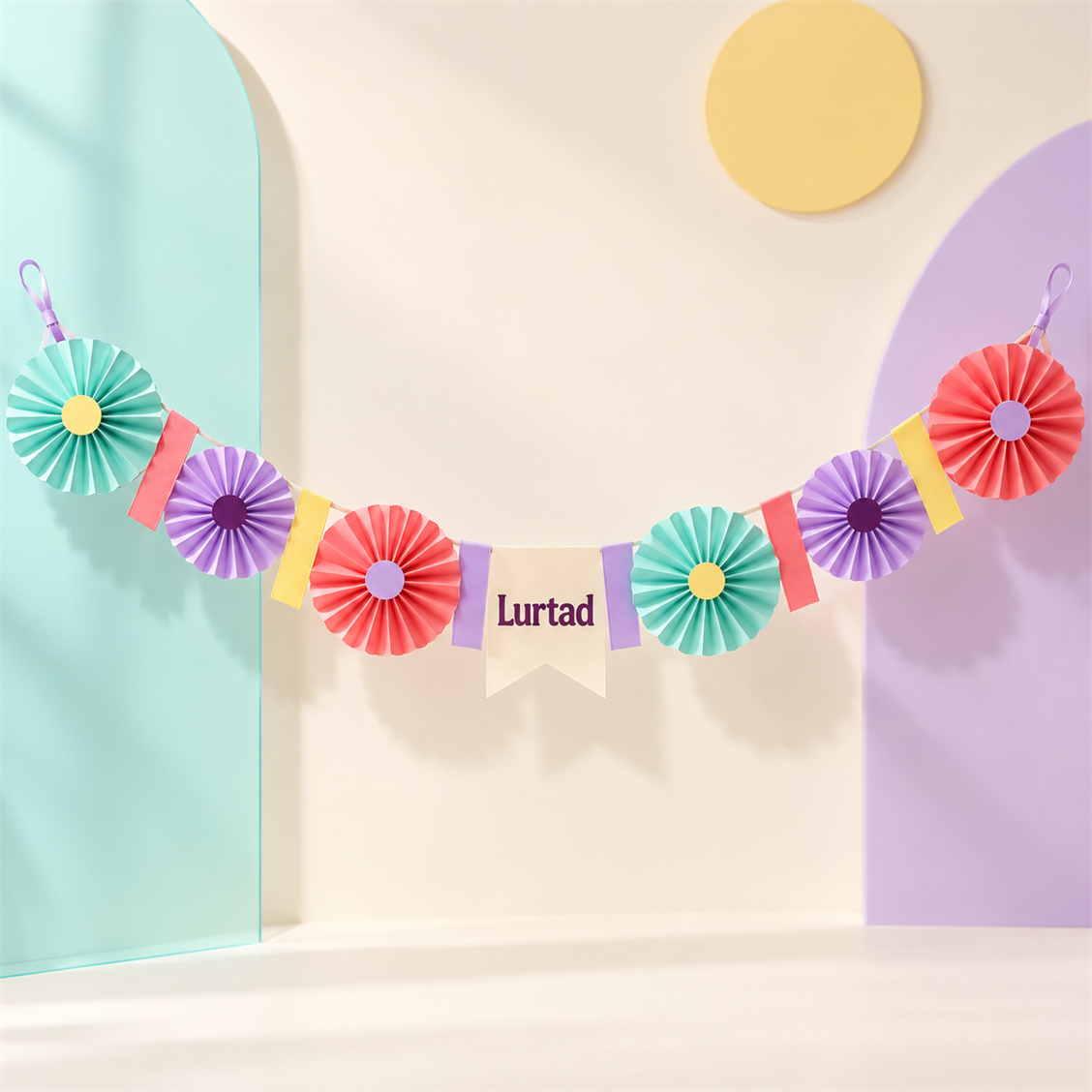 Lurtad Bright Bloom Paper Garland detail and celebration view