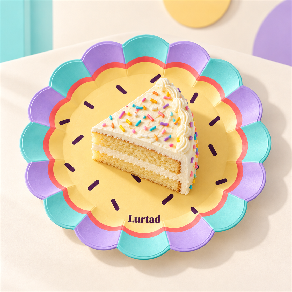 Lurtad Sprinkle Scallop Party Plates detail and celebration view